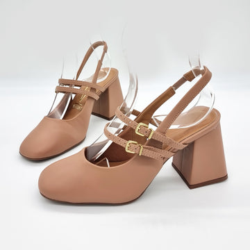 Vizzano 1391-110 Block Heel Mary Jane Slingback Pump in Nude